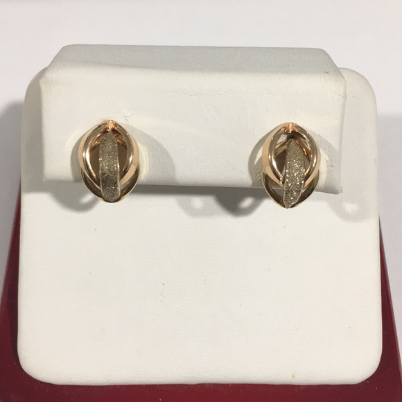 18k Tri Color Gold Stud Earrings With Push Backs - Picture 1 of 8
